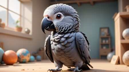 African Grey Parrot Chibi Portrait