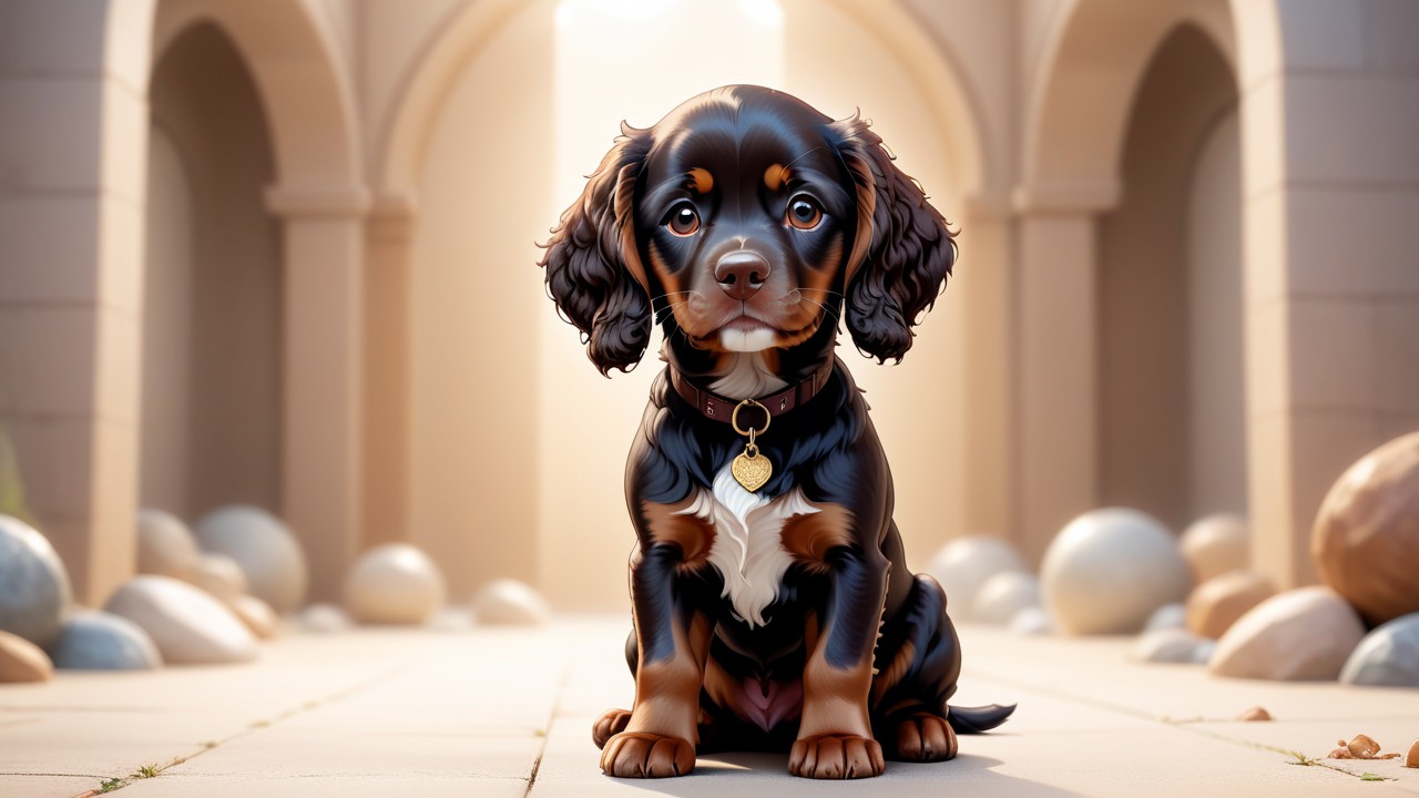 Chibi American Water Spaniel: A Gazing Portrait