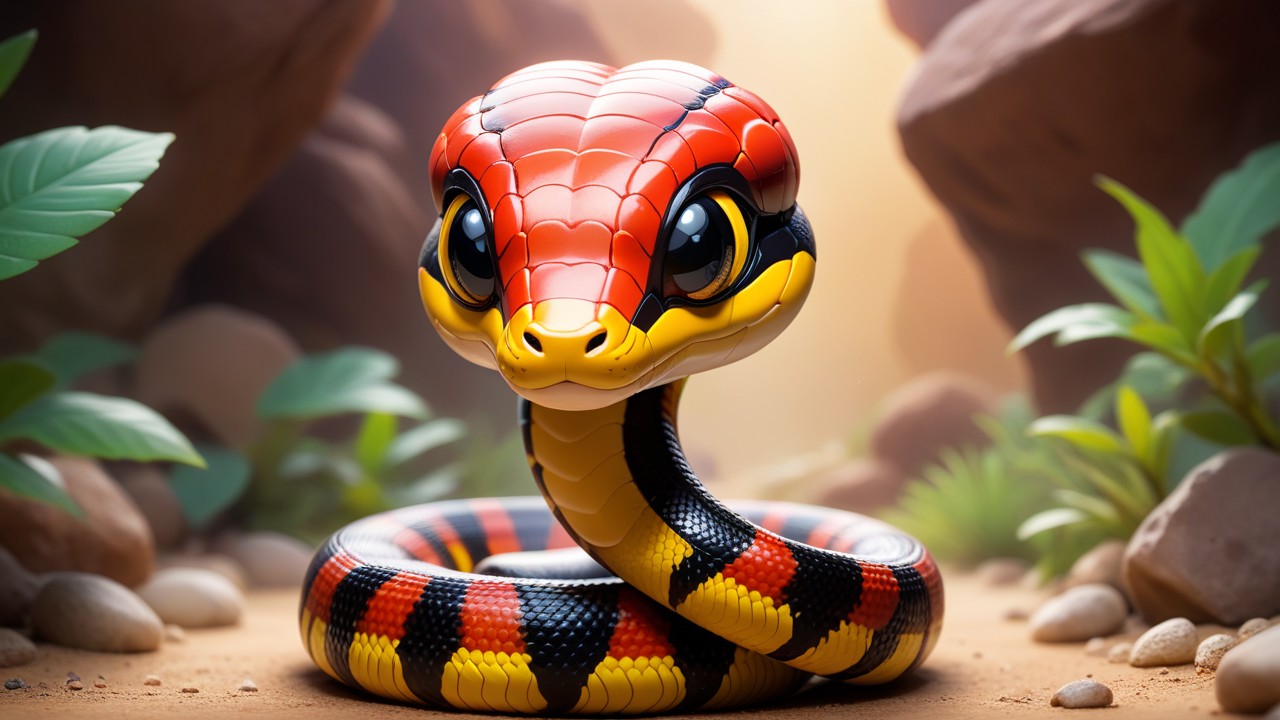 Vibrant Chibi Coral Snake Peering Curiously