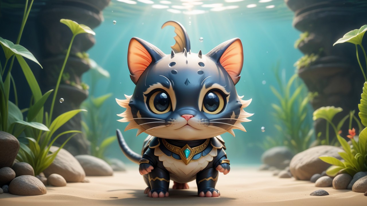 Armored Chibi Catfish: A Tiny Warrior Stares Into the Soul