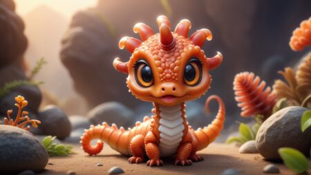 Bearded Fireworm: Chibi Portrait with Courageous Gazing