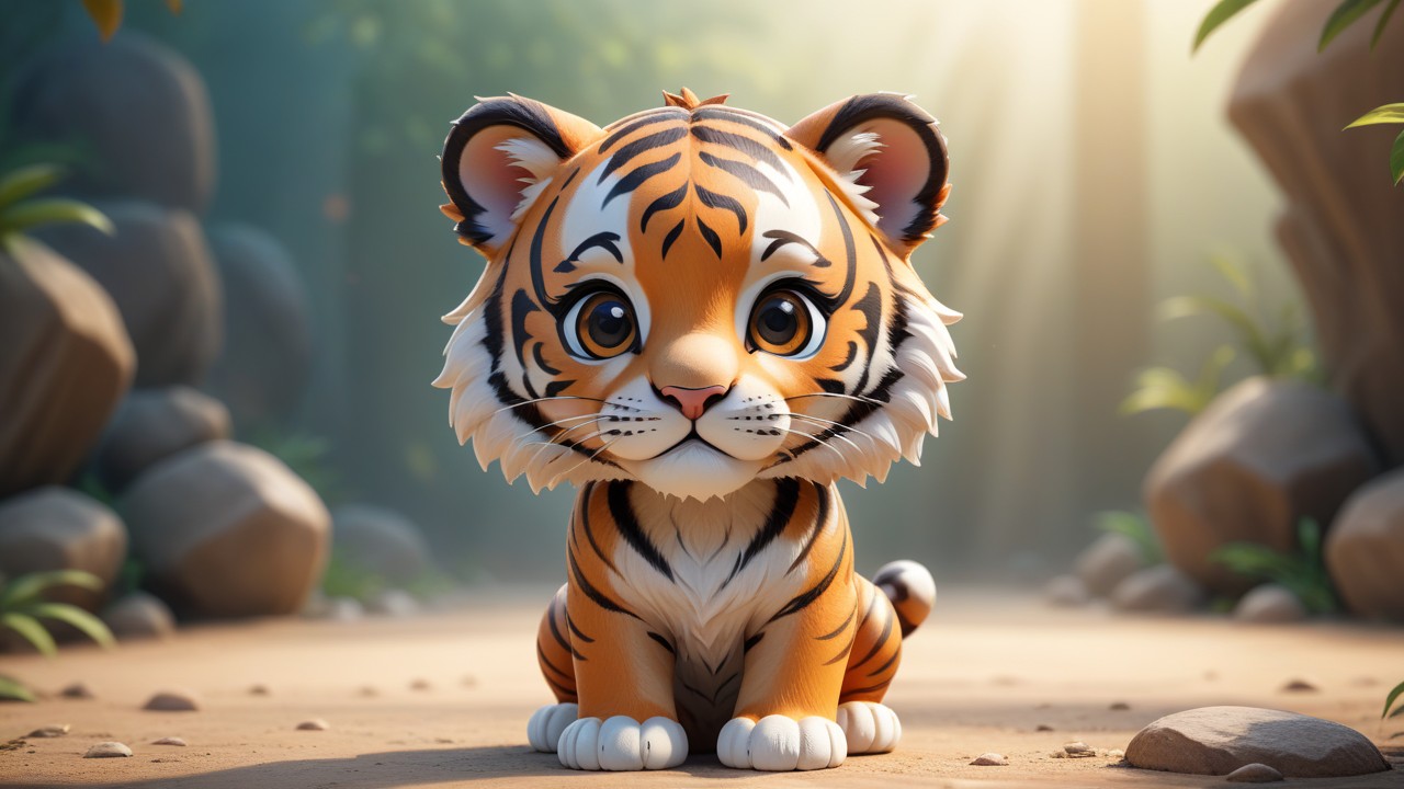 Chibbi-Art Bengal Tigers Enchanting Glance: A Chibi Masterpiece