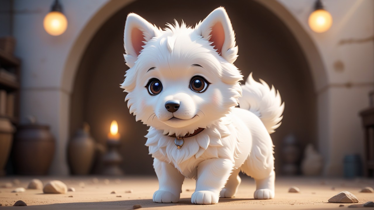 Chibbi-Art Cute White Swiss Shepherd in Chibi Art Direction