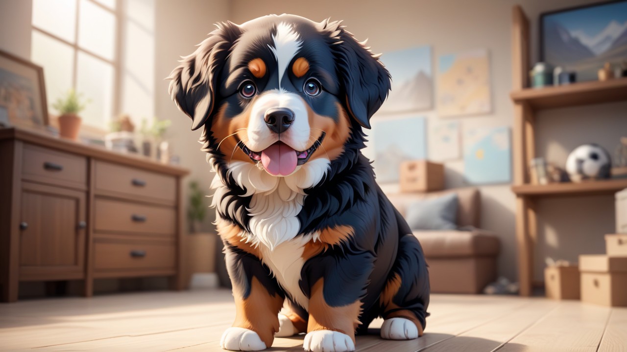 Chibbi-Art Bernese Mountain Dog Chibi: Captivating Face, Artful Eye Contact