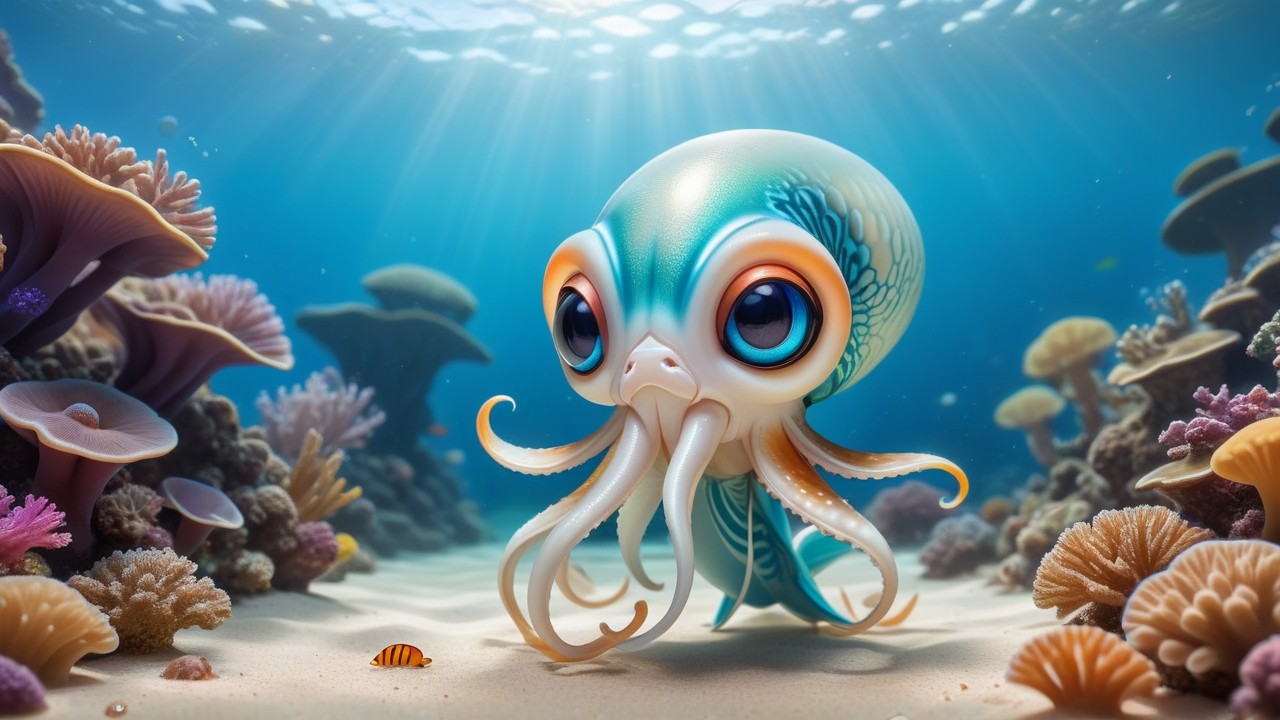 Vibrant Reef Reunion: Chibi Squids Cheerful Glimpse