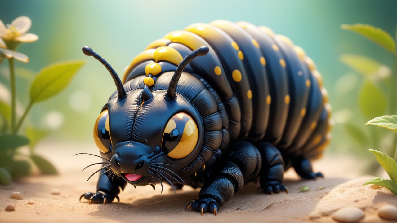 Chibbi-Art Cute Swallowtail Caterpillar - Chibi Style Glancing at You