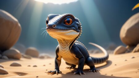 Chibbi-Art Bold Bantam Black Throat Monitor, Art Style Chibi: Facing Viewers