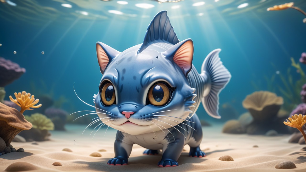 Chibbi-Art Vibrant Blue Catfish Chibi in Pensive Mode