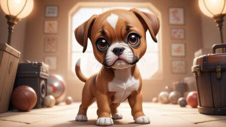 Chibbi-Art Boxer Pup Chibi Art: Facing Viewer with Confident Gaze