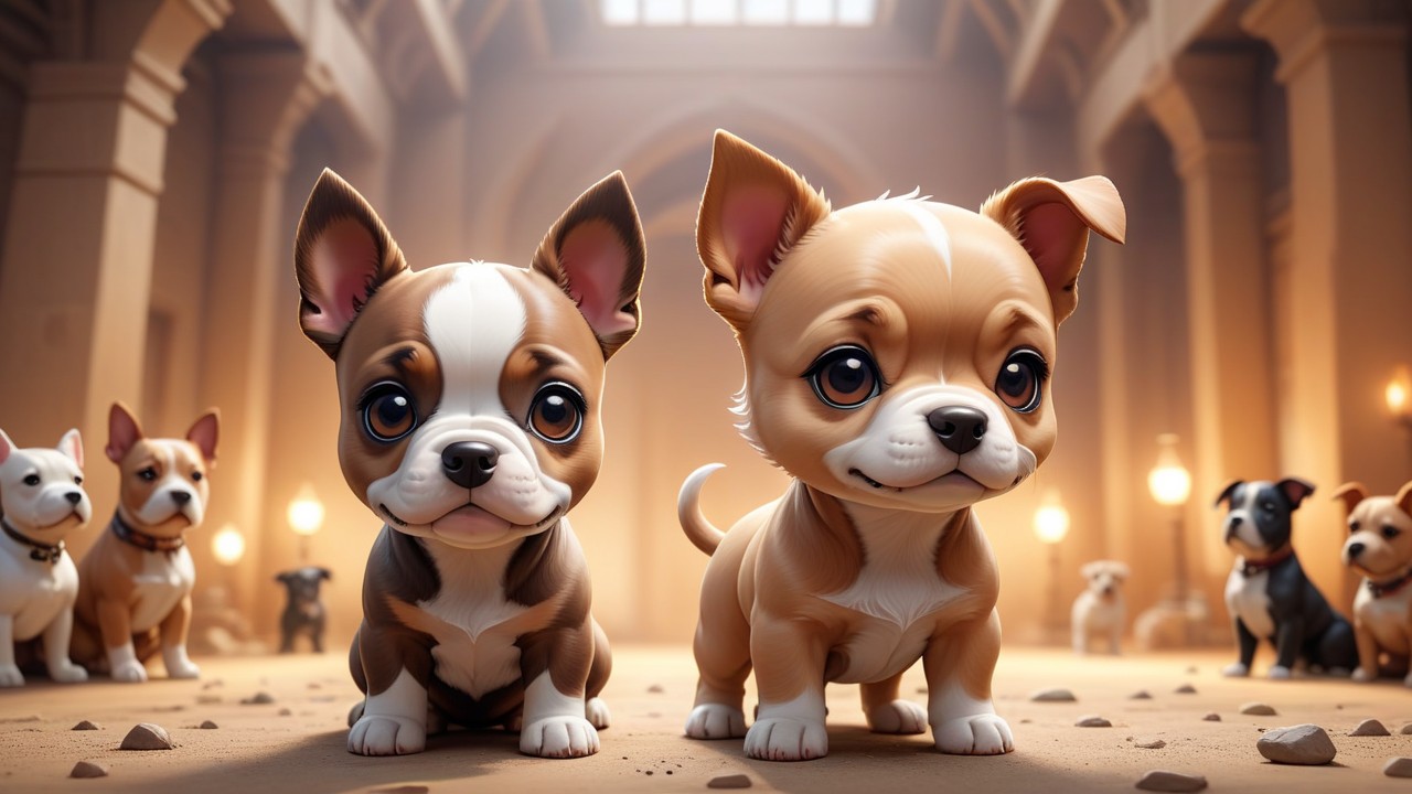 Chibbi-Art Playful Canine Duo: Chibi Portrait Greets Viewers with Paws Up