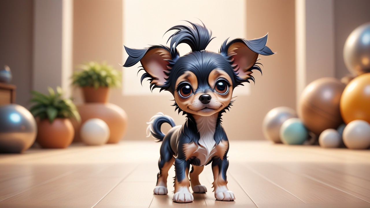 Chibbi-Art Chinese Crested Pup in Chibi Art Portrait