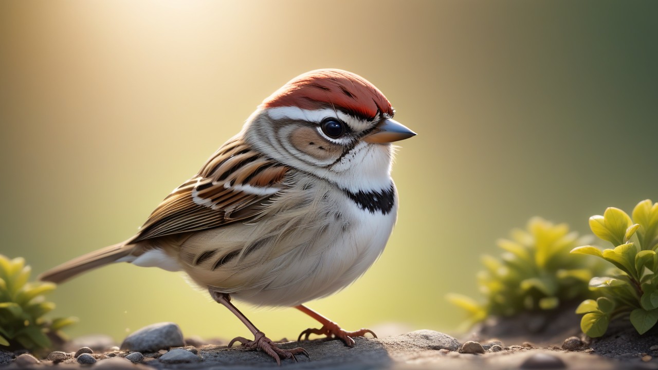 Chibbi-Art Whimsical Chibi Chipping Sparrow Gazes into the Heart of the Viewer