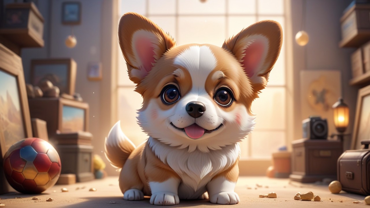 Chibbi-Art Corgi-Poo Chibi Portrait: Enchanting Expression Meets Simplicity