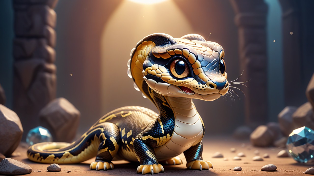 Chibbi-Art Dazzling Diamond Python in Chibi Style Gazing Back at You!