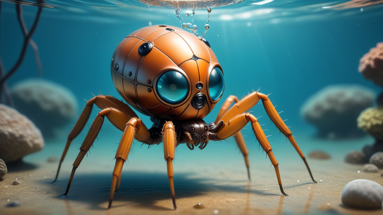 Chibbi-Art Diving Bell Spider Artistry: Chibi-Styled Vibrant Encounter