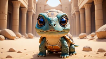 Chibbi-Art Chibi Tortoise in Egyptian Style, Winking for the Viewers