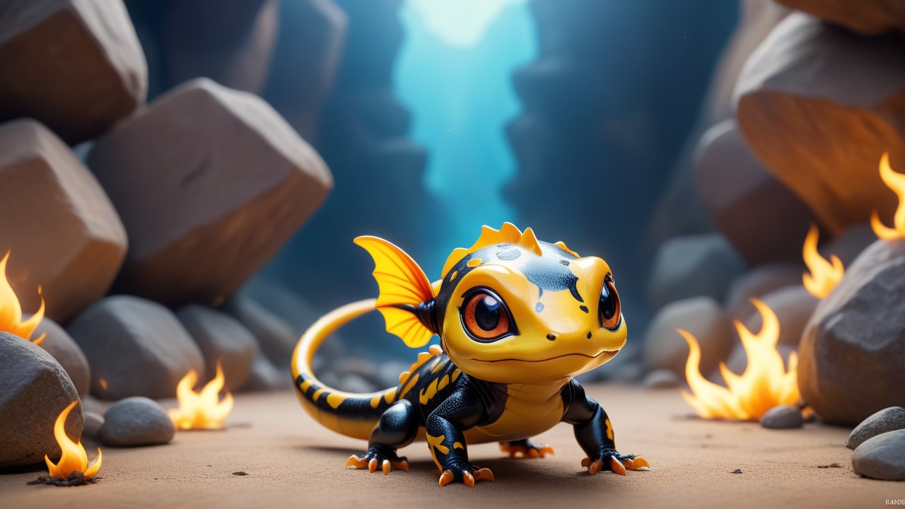 Chibbi-Art Fire Salamander Chibi: A captivating up-close perspective by an artistic mastermind