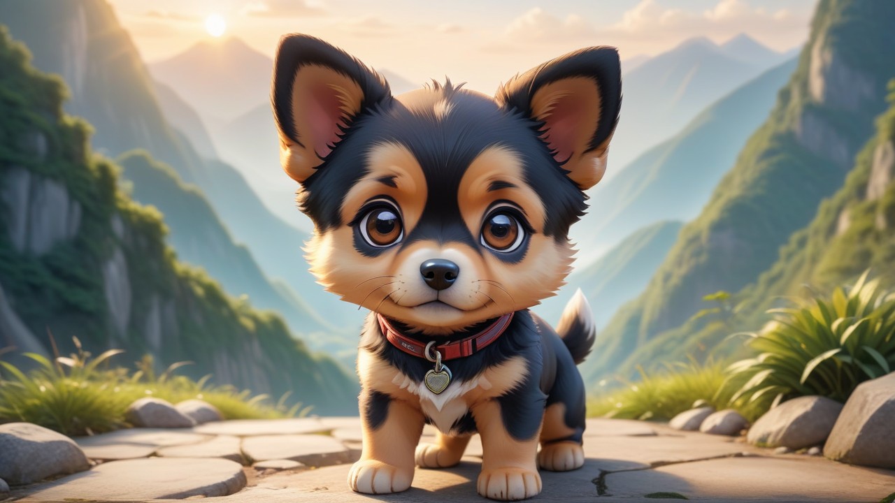 Chibbi-Art Cute Canine Chibi: Formosan Mountain Dog Gazes Intently