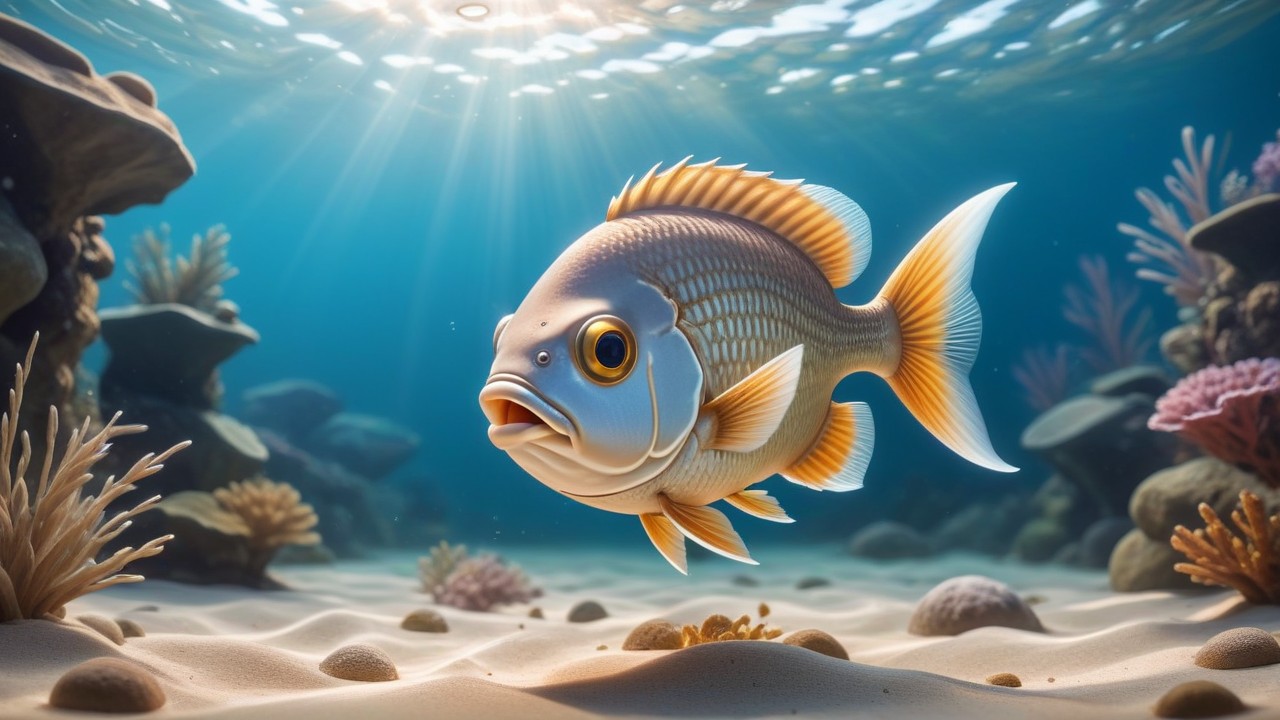 Chibbi-Art Freshwater Drum in Chibi Style, Eye to Eye with Astonished Viewer