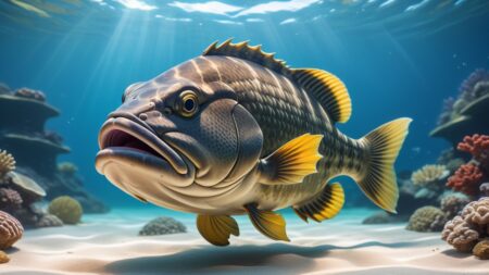 Chibbi-Art Goliath Grouper Chibi - A Large and Playful Marine Creature Strikes a Friendly Pose