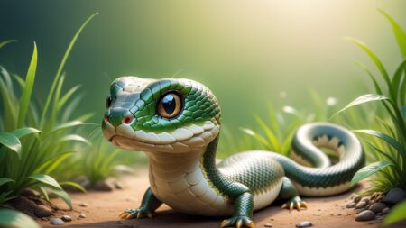 Chibbi-Art Grass Snake Chibi: A Vibrant Capture of Lifes Whimsical Wonders