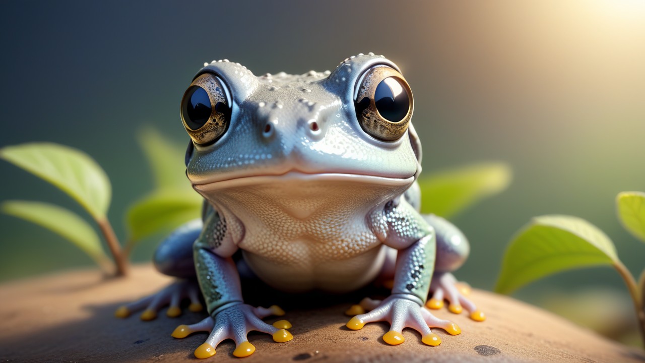 Chibbi-Art Gray Tree Frog: Chibi Portrait with Sincere Expression