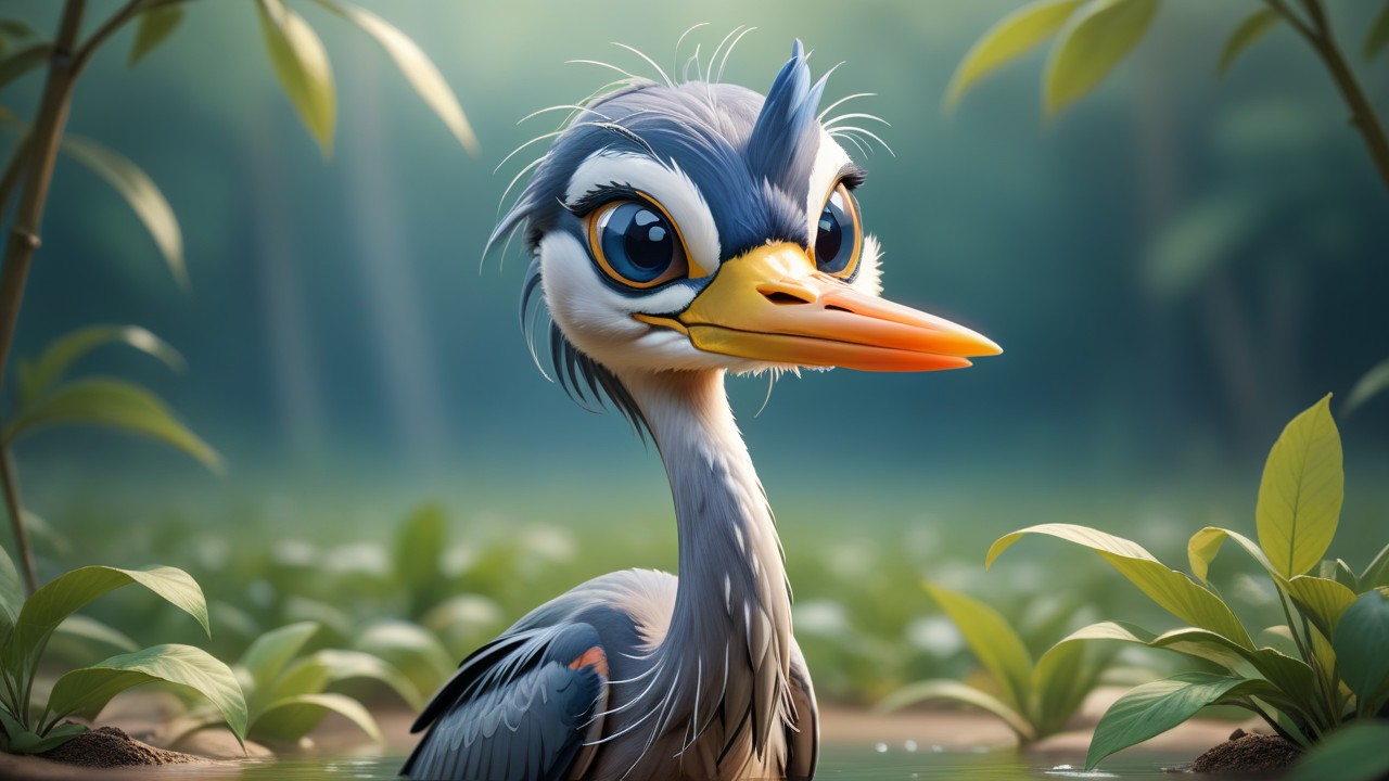 Chibbi-Art Blue Heron in Chibi Art: Bold and Awe-inspiring