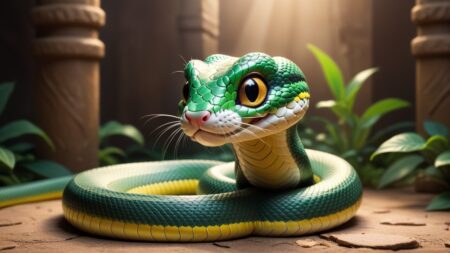 Chibbi-Art Vibrant Chibi Green Rat Snake Art