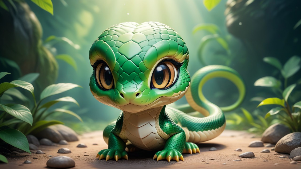 Chibbi-Art Vibrant Green Snake Chibi Portrait