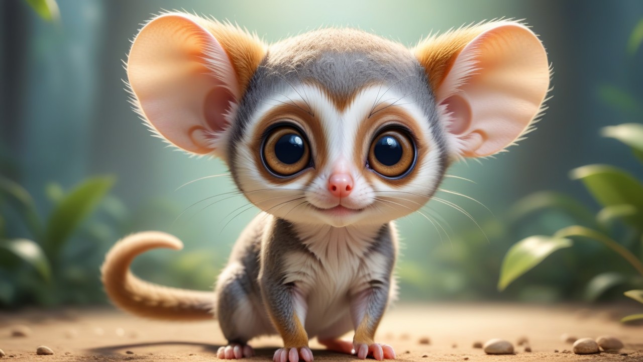 Chibbi-Art Grey Mouse Lemur: Chibi Portrait with 3D Eye-Contact