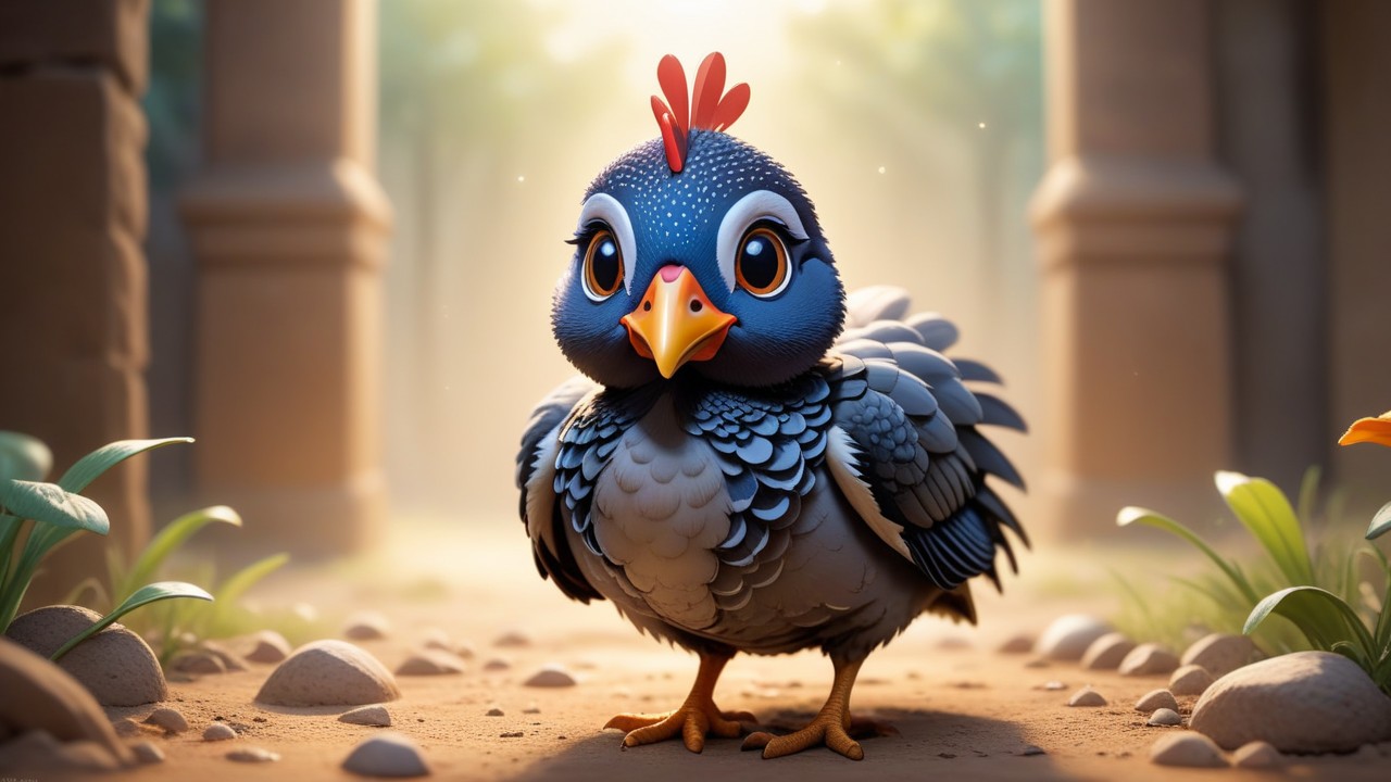 Chibbi-Art Cute and Chibi Guinea Fowl: Meeting Your Eyes in Artistic Wonderland