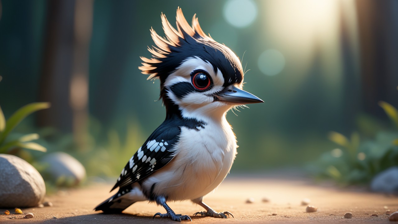 Chibbi-Art Hairy Woodpecker in Chibi Style