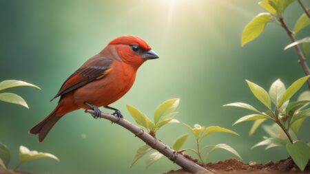 Chibbi-Art Bold Banner: Red Tanager Chibi Art Awakens Gaze