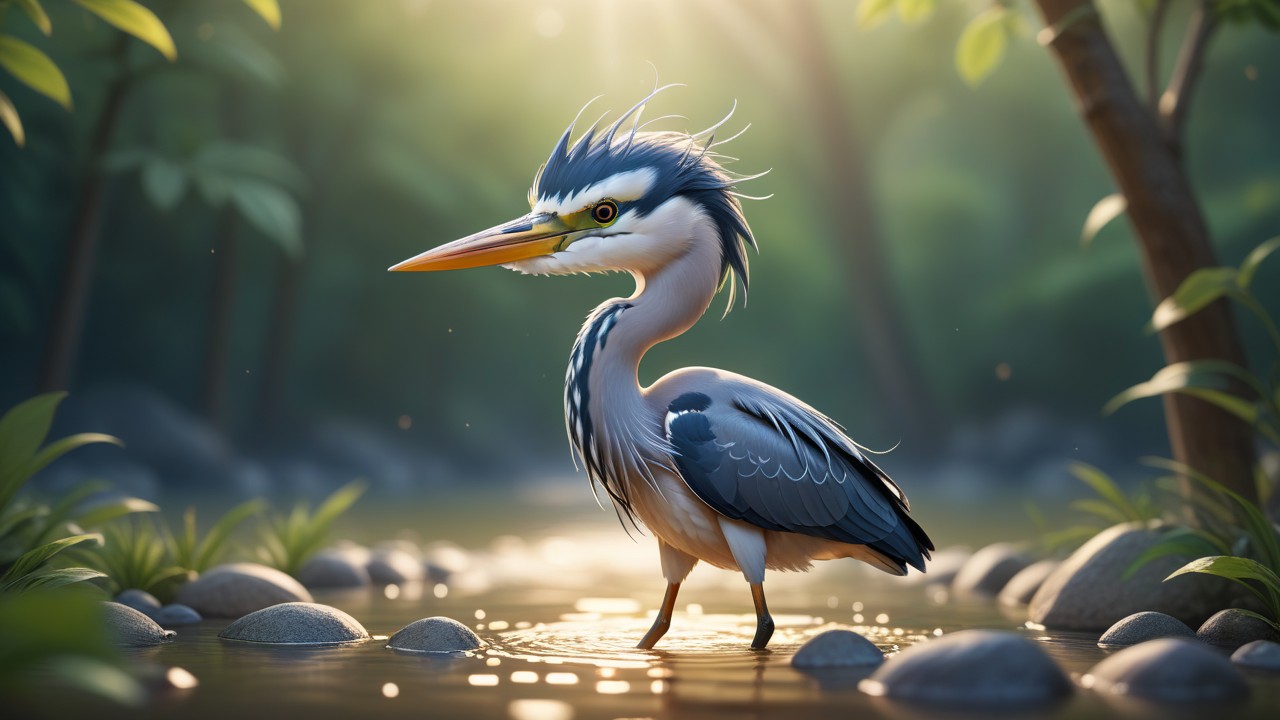 Chibbi-Art Heron in Chibi Art Style: A Beautiful Encounter