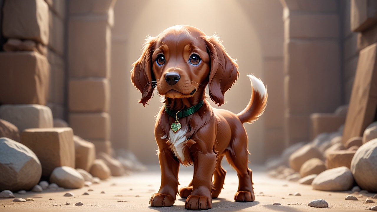 Chibbi-Art Enchanting Irish Setter in Chibi Style: Gazing into Viewers Soul