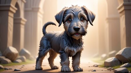 Chibbi-Art Enchanting Irish Wolfhound Chibi Portrait, Gazing Eyes, Artistic Style