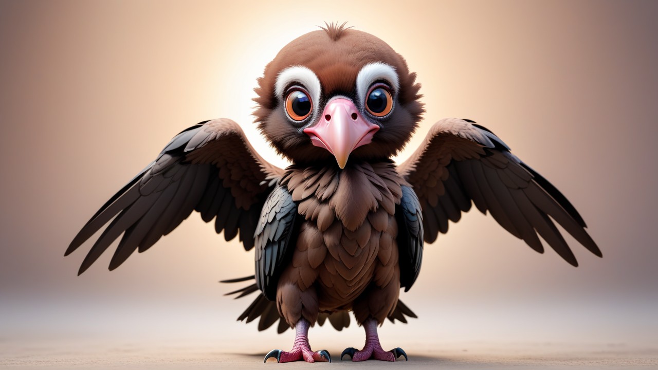 Chibbi-Art Lappet-faced Vulture Chibi - Art Style Portrait with Gazing Eyes