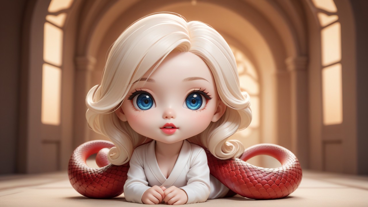 Chibbi-Art Chibi Albino Boa in Lipstick Stance: A Captivating Gaze