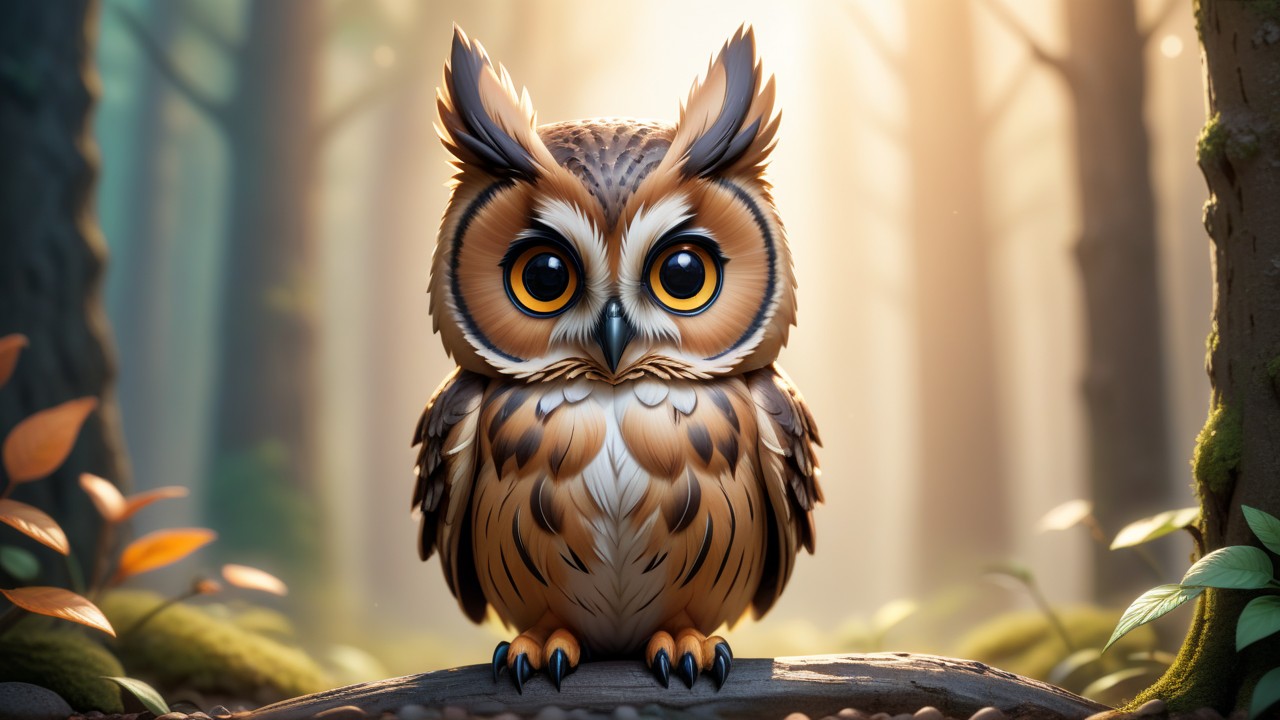 Chibbi-Art Enchanting Owl Portrait: Chibi Art Symphony