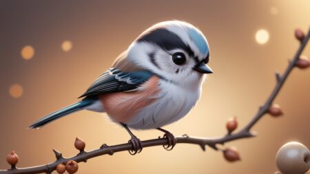 Chibbi-Art Enchanting Chibi Long-tailed Tit in Frontal View, Illustrated by Artistic Mastermind