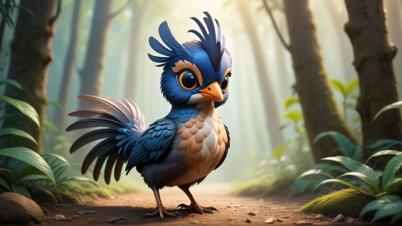 Chibbi-Art Enchanting Lyrebird Chibi in Striking Artistic Depiction