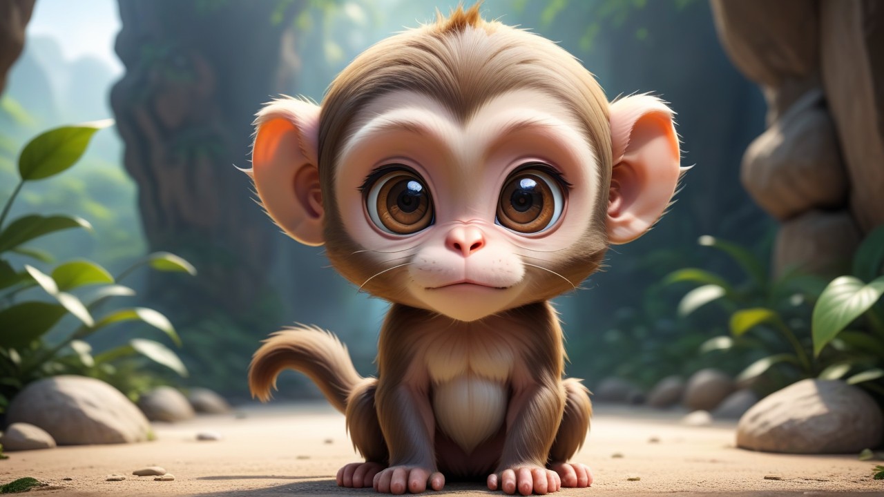 Chibbi-Art Playful Chibi Macaque Gazing Into Infinity