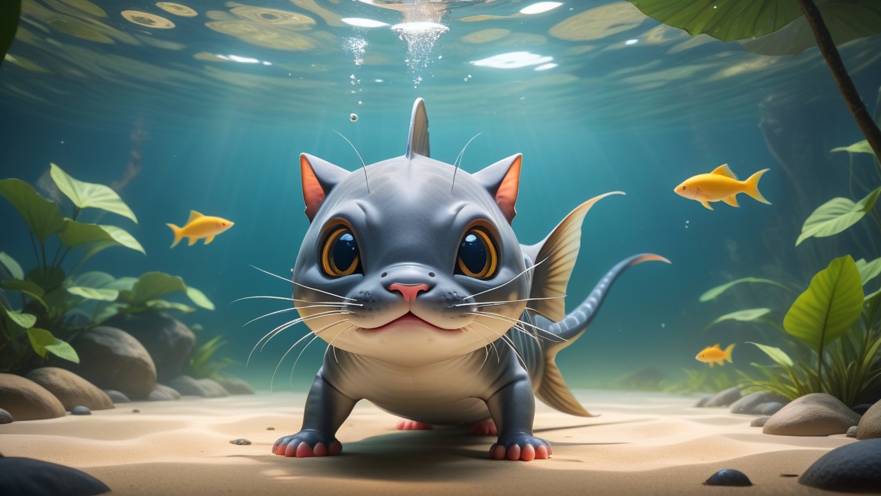 Chibbi-Art Whimsical Giant: Mekong Catfish Chibi Art Vibe