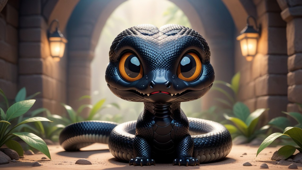 Chibbi-Art Chibi Mexican Black Kingsnake: Captivating Gallery Gaze