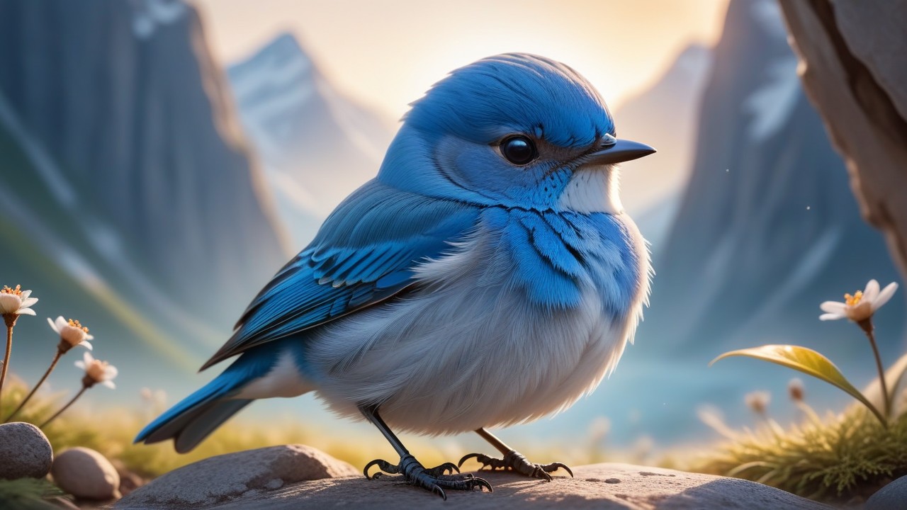 Chibbi-Art Chibi Mountain Bluebird in Artistic Encounter