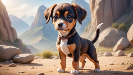 Chibbi-Art Mountain Cur Pup Poses with a Gorgeous Mountain View