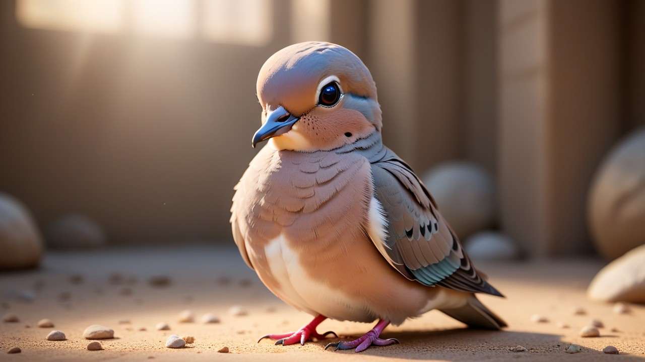 Chibbi-Art Mourning Dove: Chibi Charm in Open Eyes Captivation