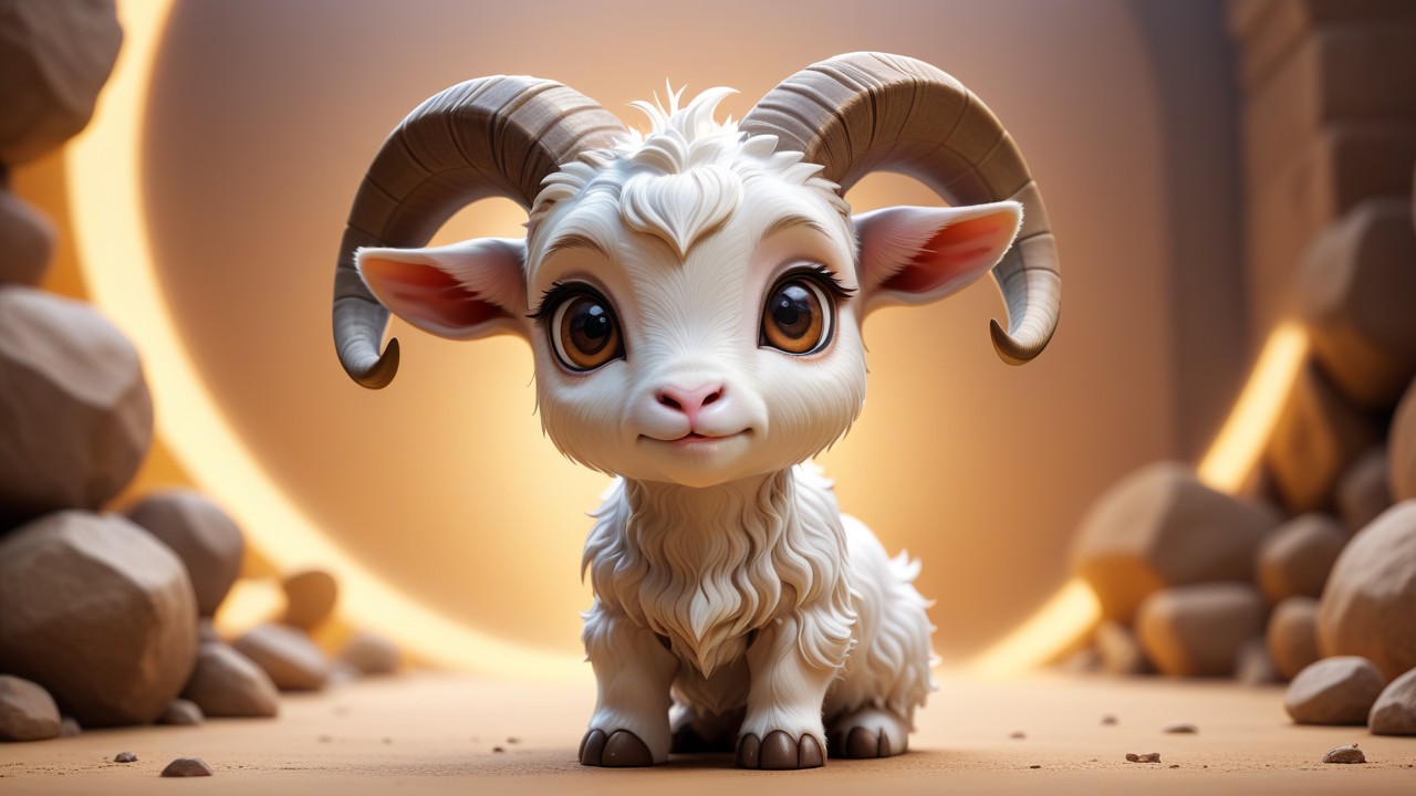 Chibbi-Art Nigerian Goat in Chibi Style Grazes with a Welcoming Glance