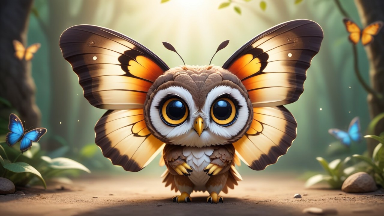 Chibbi-Art Enchanting Owl Butterfly Chibis Creative Gaze