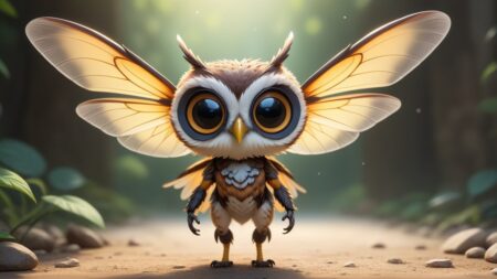 Chibbi-Art Cute Ascalaphidae Owlfly Gazes at the Viewers Soul